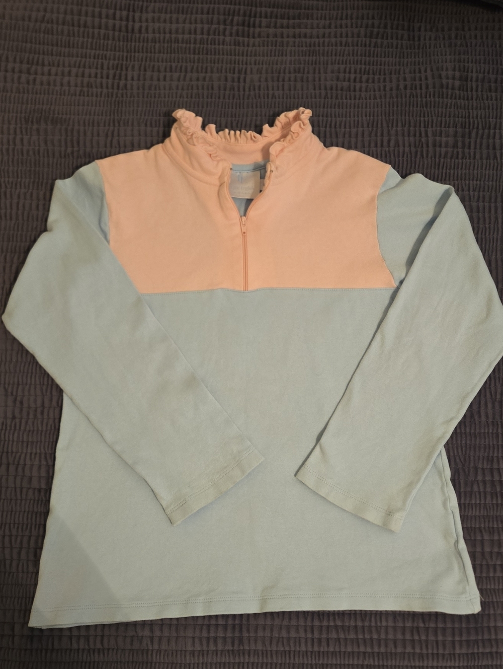 Little English Pink and Light Blue Ruffle Half-Zip Top